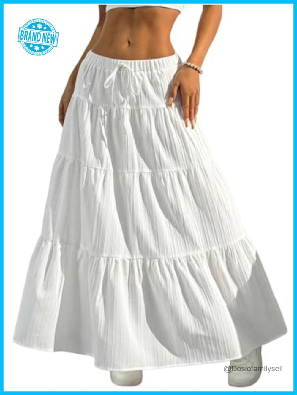 Women's Boho Flowy Tiered Ruffle A-Line Maxi Skirt Elastic Waist